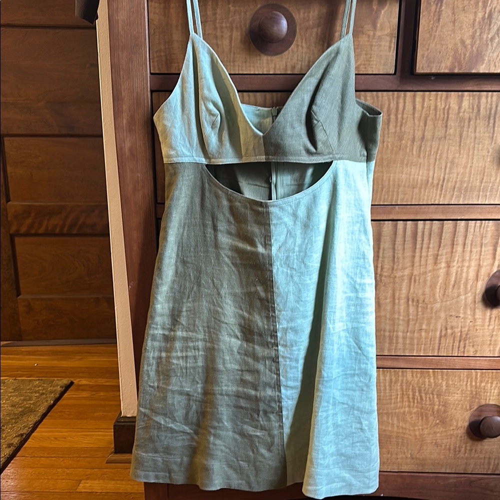 Green Linen Cutout Dress